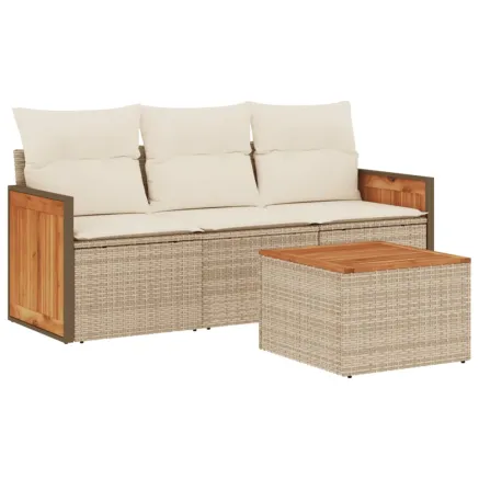 Salon de jardin avec coussins 4 pcs beige résine tressée 2