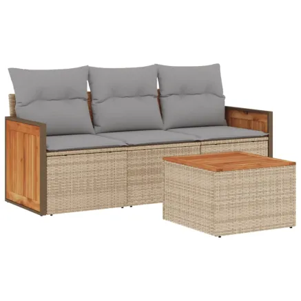 Salon de jardin avec coussins 4 pcs beige résine tressée 2