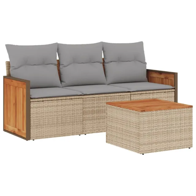 Salon de jardin avec coussins 4 pcs beige résine tressée