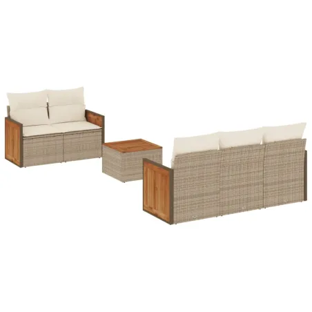 Salon de jardin avec coussins 6 pcs beige résine tressée