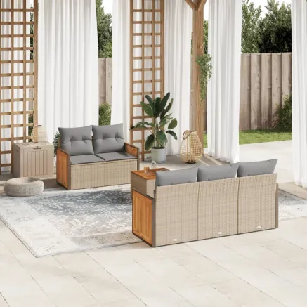 Salon de jardin avec coussins 6 pcs beige résine tressée