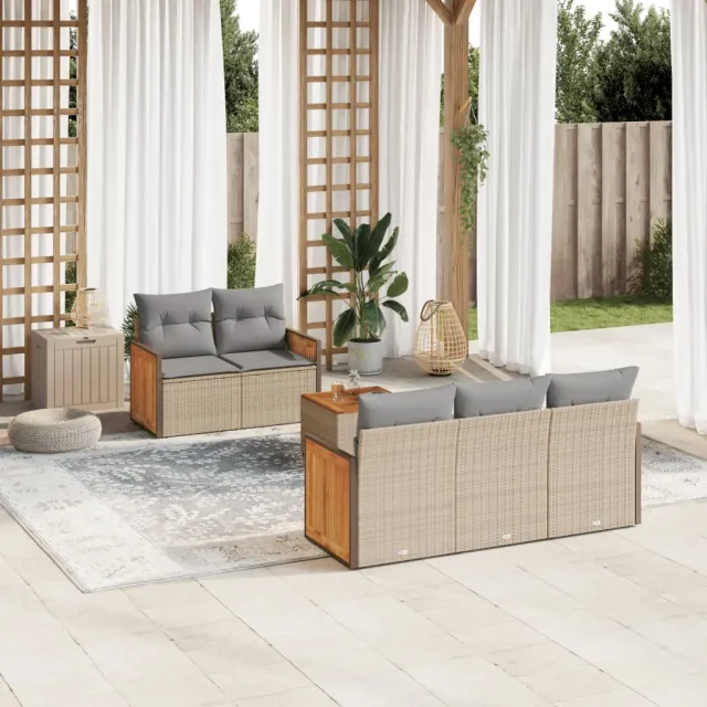 Salon de jardin avec coussins 6 pcs beige résine tressée