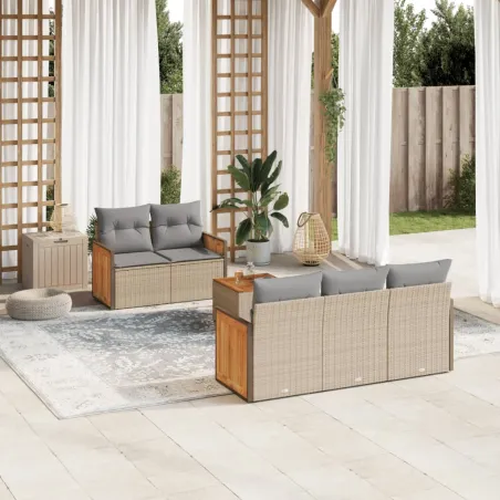 Salon de jardin avec coussins 6 pcs beige résine tressée