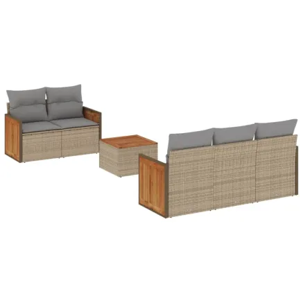 Salon de jardin avec coussins 6 pcs beige résine tressée 2