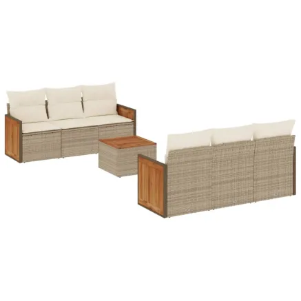 Salon de jardin avec coussins 7 pcs beige résine tressée 2