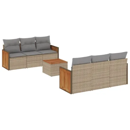 Salon de jardin avec coussins 7 pcs beige résine tressée 2