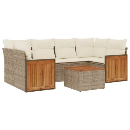 Salon de jardin avec coussins 7 pcs beige résine tressée 2