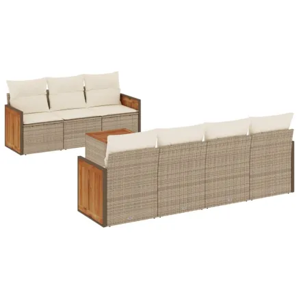 Salon de jardin avec coussins 8 pcs beige résine tressée 2