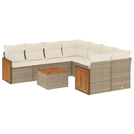 Salon de jardin avec coussins 9 pcs beige résine tressée 2
