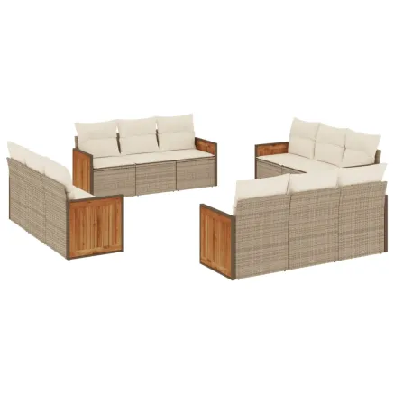 Salon de jardin avec coussins 12 pcs beige résine tressée 2