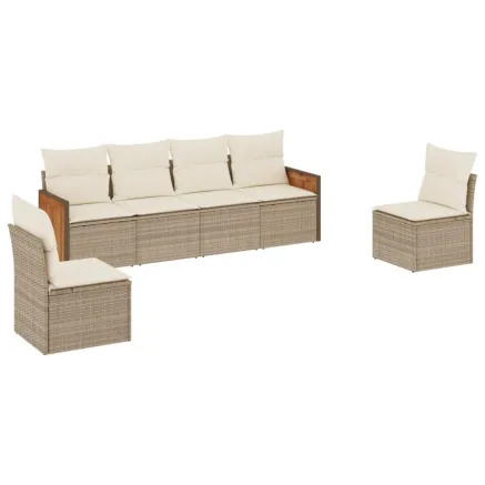 Salon de jardin avec coussins 6 pcs beige résine tressée 2