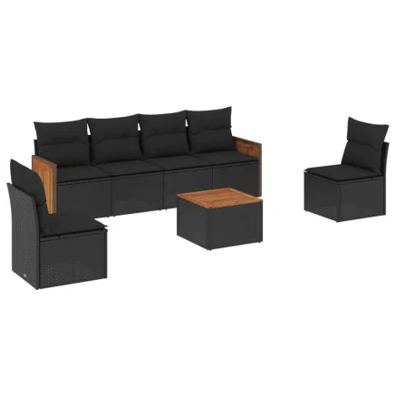 Salon de jardin 7 pcs avec coussins noir résine tressée 2