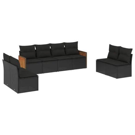 Salon de jardin 8 pcs avec coussins noir résine tressée 2