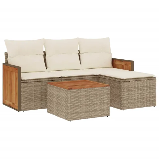 Salon de jardin avec coussins 5 pcs beige résine tressée