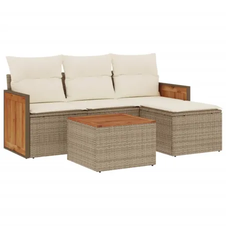 Salon de jardin avec coussins 5 pcs beige résine tressée