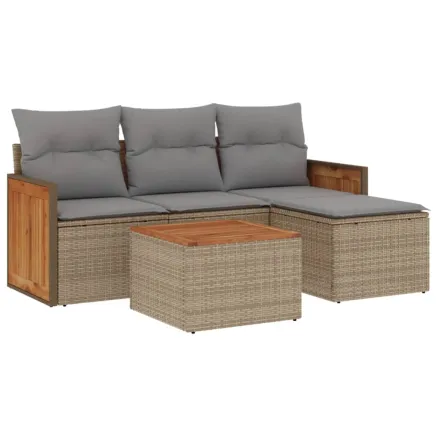 Salon de jardin avec coussins 5 pcs beige résine tressée 2