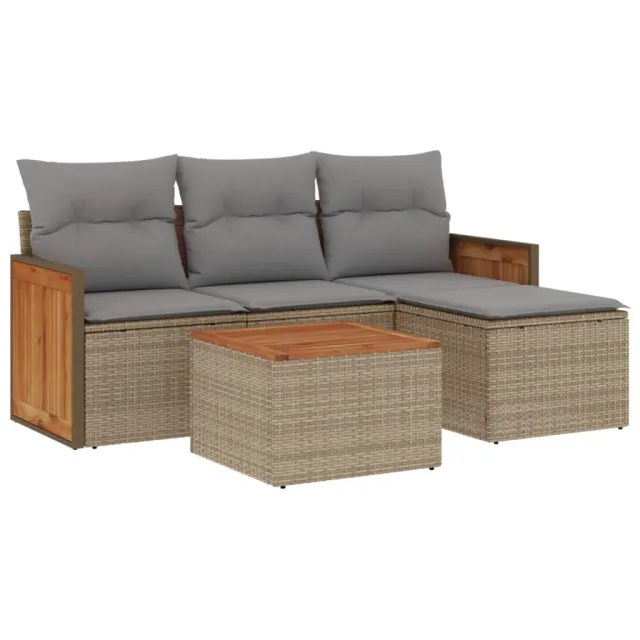 Salon de jardin avec coussins 5 pcs beige résine tressée