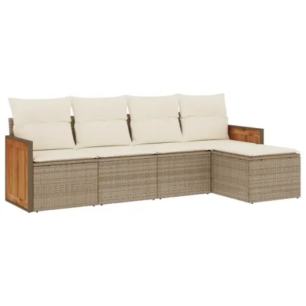 Salon de jardin avec coussins 5 pcs beige résine tressée 2