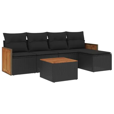 Salon de jardin 6 pcs avec coussins noir résine tressée 2