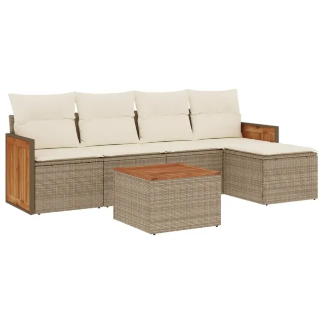 Salon de jardin avec coussins 6 pcs beige résine tressée