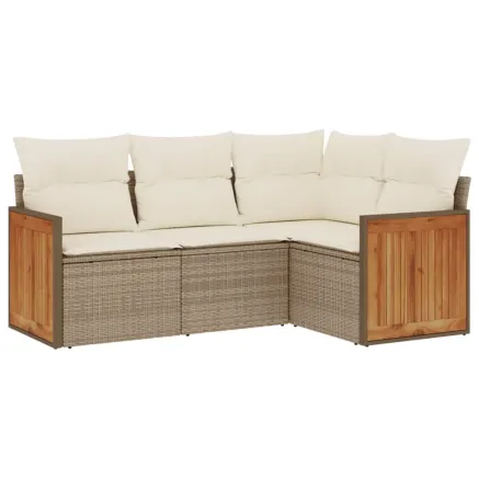 Salon de jardin avec coussins 4 pcs beige résine tressée 2