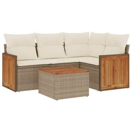 Salon de jardin avec coussins 5 pcs beige résine tressée 2