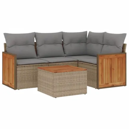 Salon de jardin avec coussins 5 pcs beige résine tressée 2