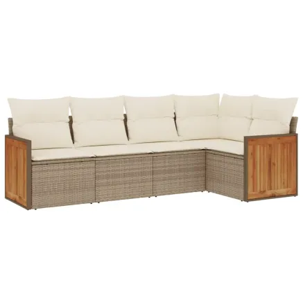 Salon de jardin avec coussins 5 pcs beige résine tressée 2