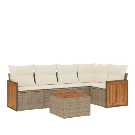 Salon de jardin avec coussins 6 pcs beige résine tressée 2