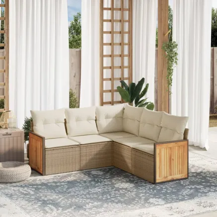 Salon de jardin avec coussins 5 pcs beige résine tressée