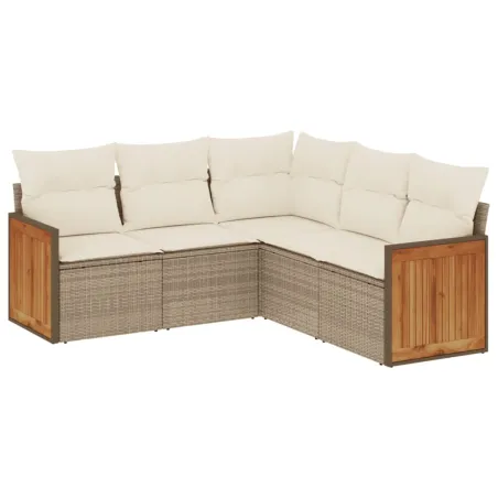 Salon de jardin avec coussins 5 pcs beige résine tressée