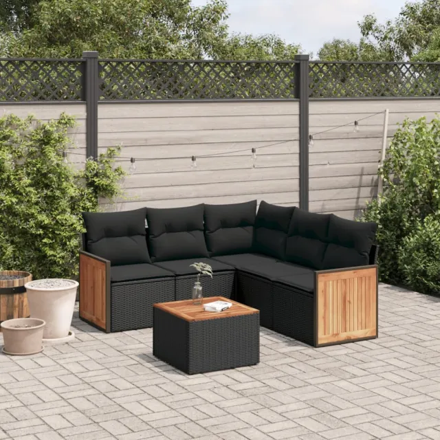 Salon de jardin 6 pcs avec coussins noir résine tressée