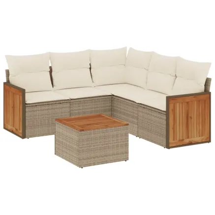 Salon de jardin avec coussins 6 pcs beige résine tressée 2