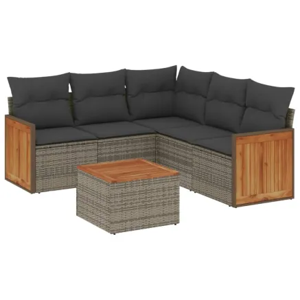 Salon de jardin 6 pcs avec coussins gris résine tressée 2
