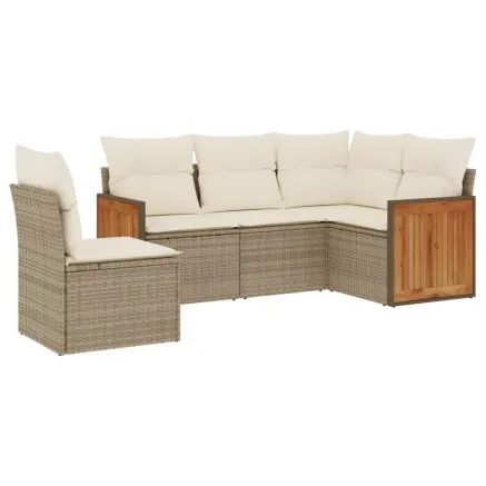 Salon de jardin avec coussins 5 pcs beige résine tressée 2