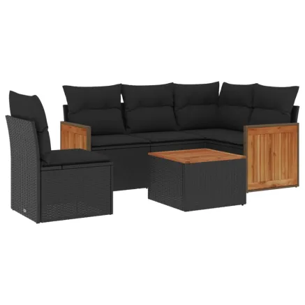 Salon de jardin 6 pcs avec coussins noir résine tressée 2