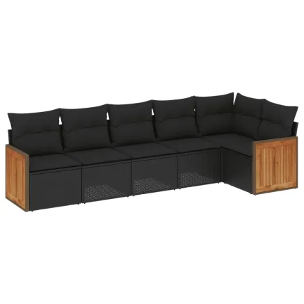 Salon de jardin 6 pcs avec coussins noir résine tressée 2