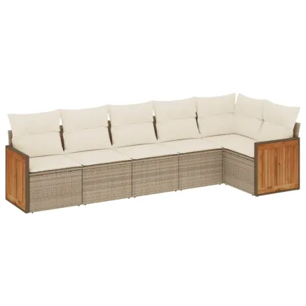 Salon de jardin avec coussins 6 pcs beige résine tressée 2