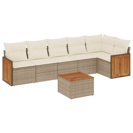 Salon de jardin avec coussins 7 pcs beige résine tressée 2