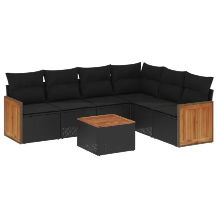 Salon de jardin 7 pcs avec coussins noir résine tressée 2