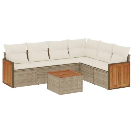 Salon de jardin avec coussins 7 pcs beige résine tressée