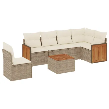 Salon de jardin avec coussins 7 pcs beige résine tressée 2
