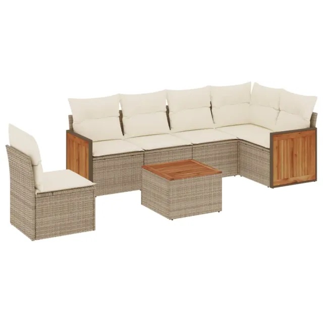 Salon de jardin avec coussins 7 pcs beige résine tressée