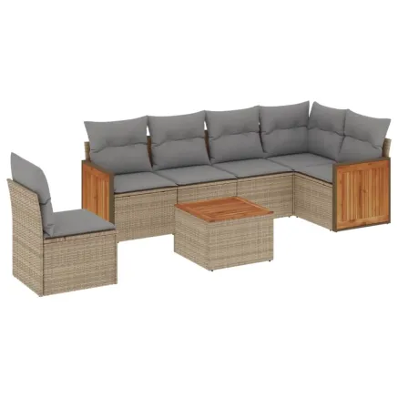 Salon de jardin avec coussins 7 pcs beige résine tressée 2