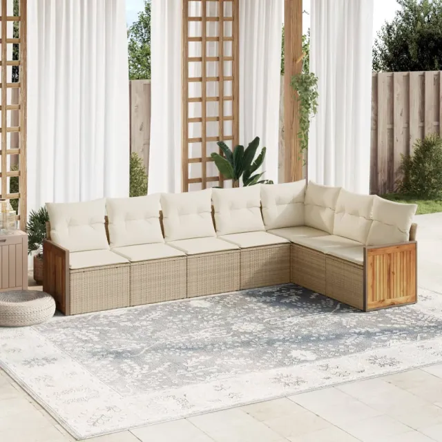 Salon de jardin avec coussins 7 pcs beige résine tressée