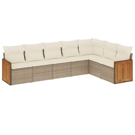 Salon de jardin avec coussins 7 pcs beige résine tressée 2