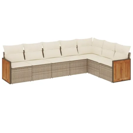 Salon de jardin avec coussins 7 pcs beige résine tressée