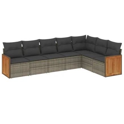 Salon de jardin avec coussins 7 pcs gris résine tressée 2