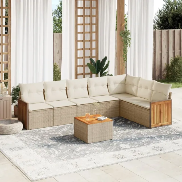 Salon de jardin avec coussins 8 pcs beige résine tressée