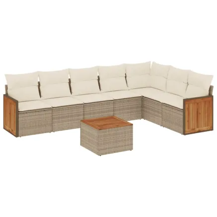 Salon de jardin avec coussins 8 pcs beige résine tressée 2